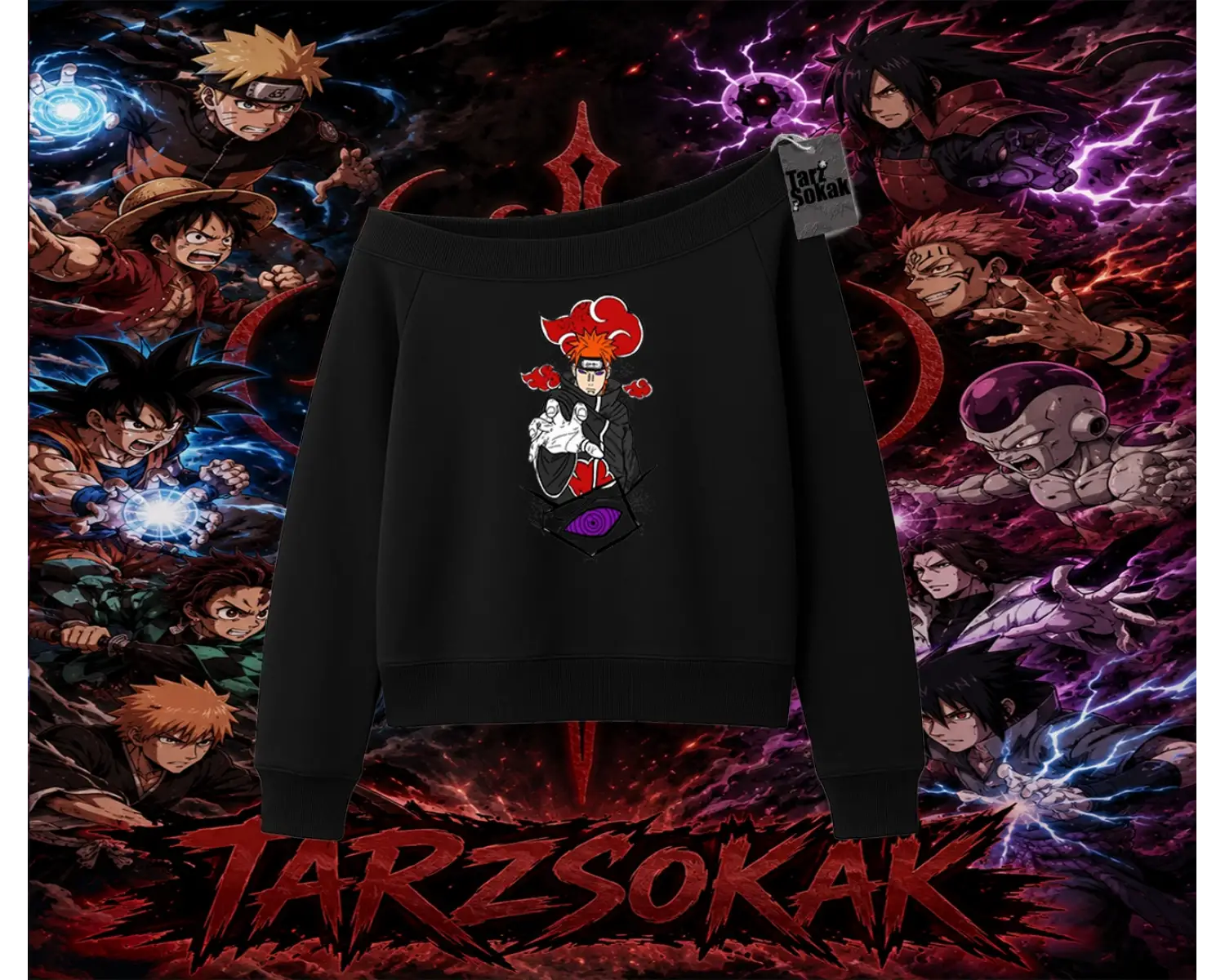 Naruto Uzumaki Premium Anime Kadın Kayık Yaka Sweatshirt Beyaz
