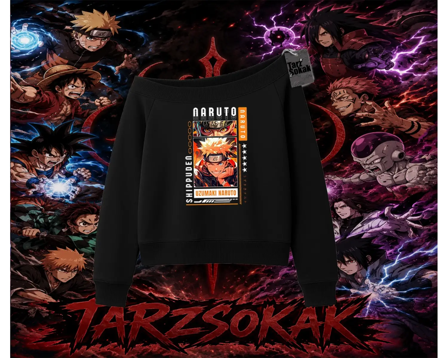 Naruto Uzumaki Premium Anime Kadın Kayık Yaka Sweatshirt Beyaz