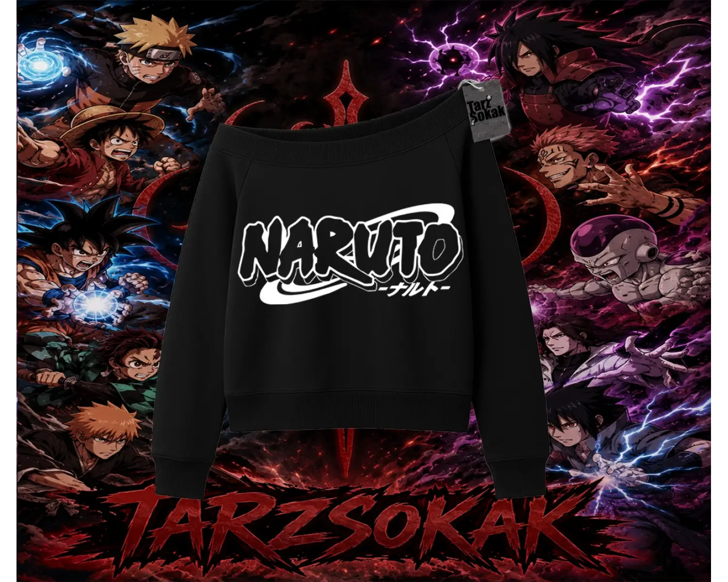 Naruto Uzumaki Premium Anime Kadın Kayık Yaka Sweatshirt Beyaz