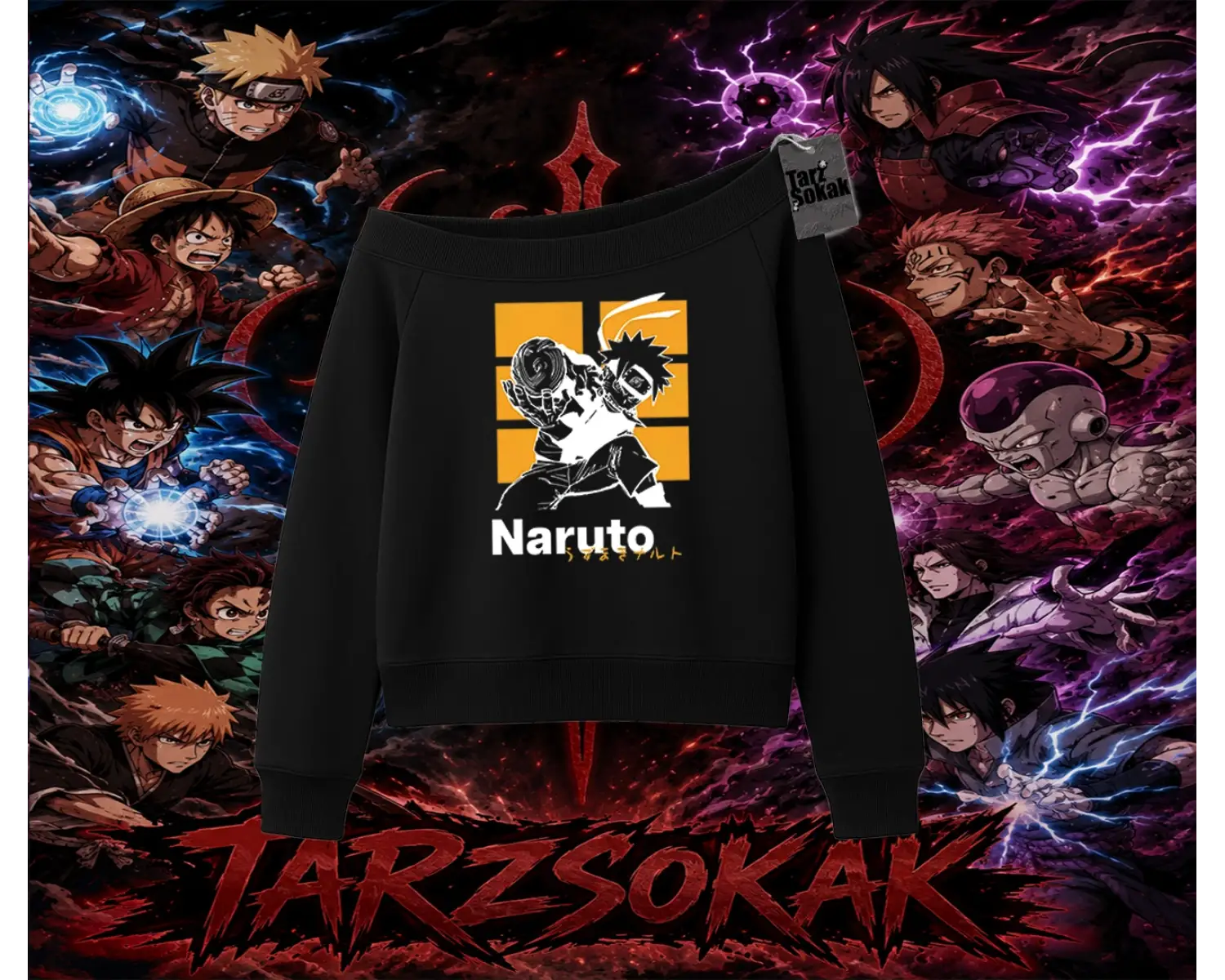 Naruto Uzumaki Premium Anime Kadın Kayık Yaka Sweatshirt Beyaz
