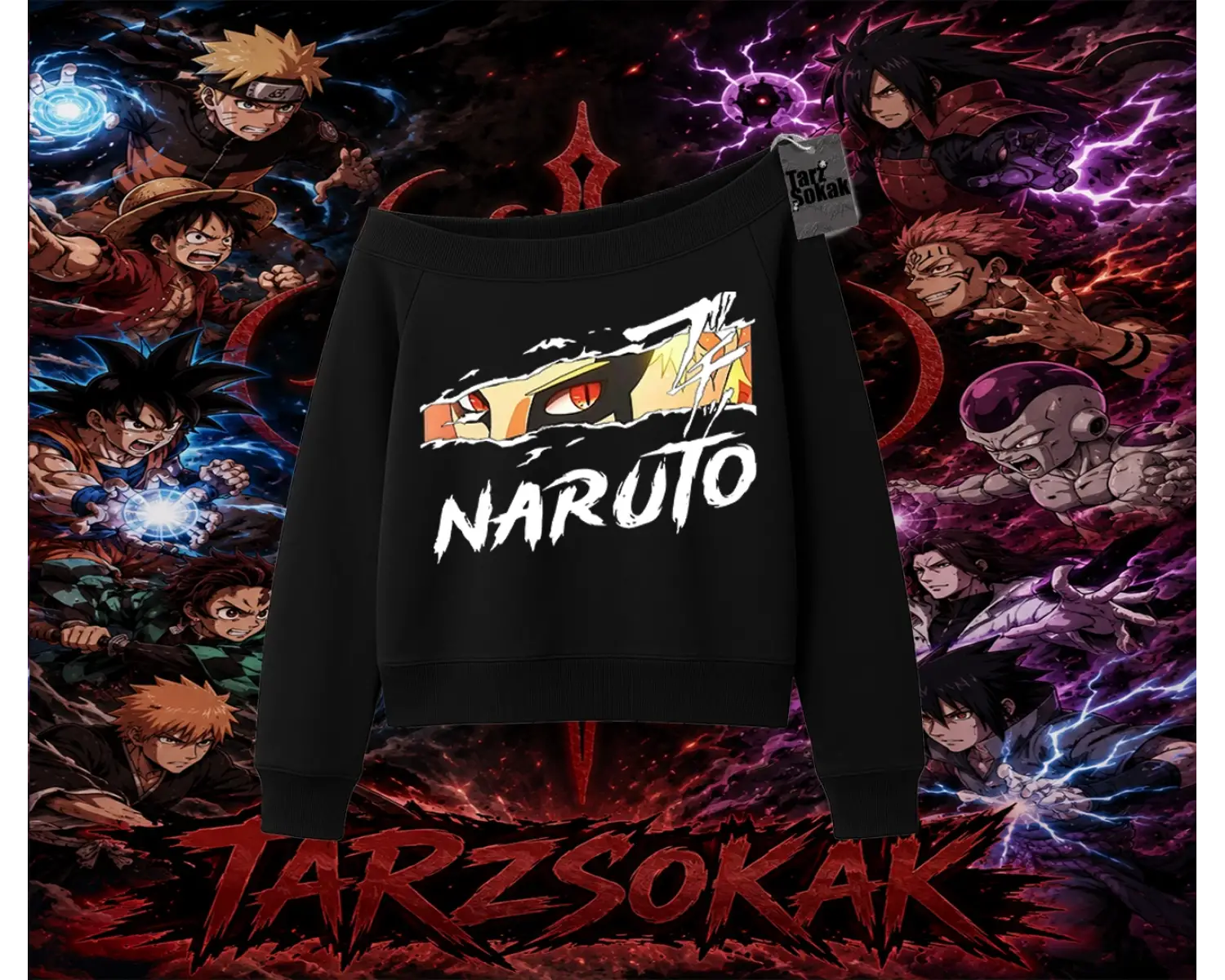 Naruto Uzumaki Premium Anime Kadın Kayık Yaka Sweatshirt Beyaz