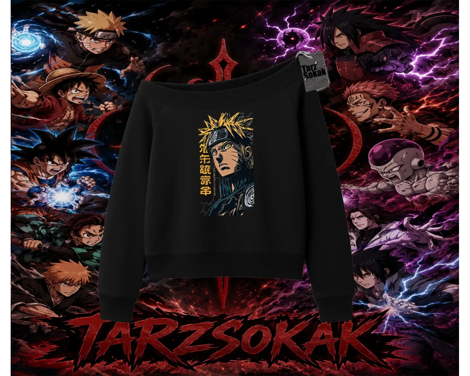 Naruto Uzumaki Premium Anime Kadın Kayık Yaka Sweatshirt Beyaz