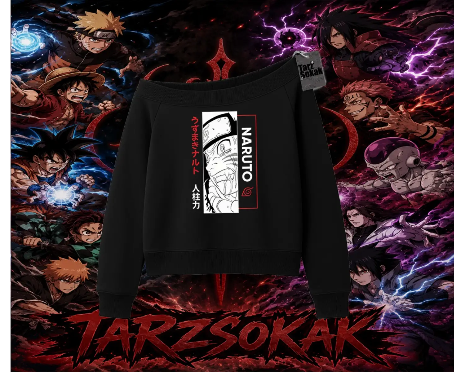 Naruto Uzumaki Premium Anime Kadın Kayık Yaka Sweatshirt Beyaz