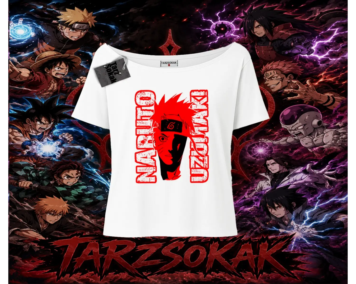Naruto Uzumaki Premium Anime Kadın Kayık Yaka Tişört Beyaz