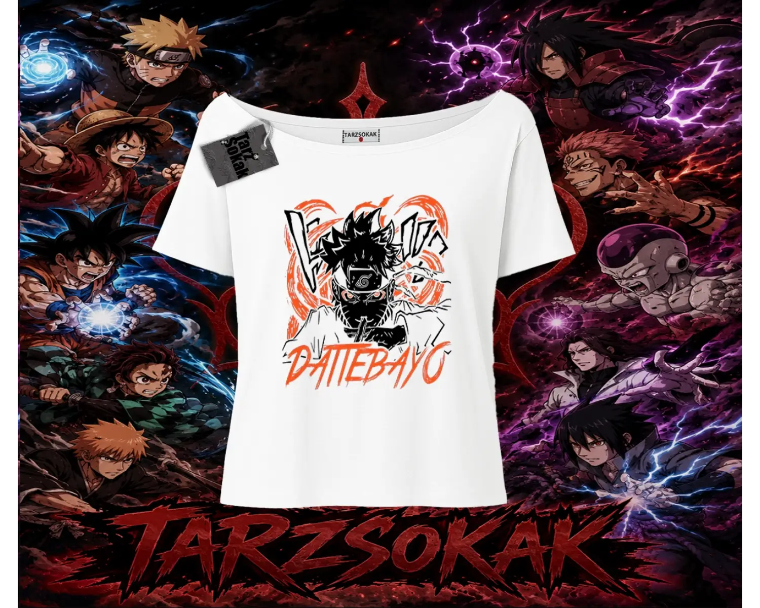 Naruto Uzumaki Premium Anime Kadın Kayık Yaka Tişört Beyaz