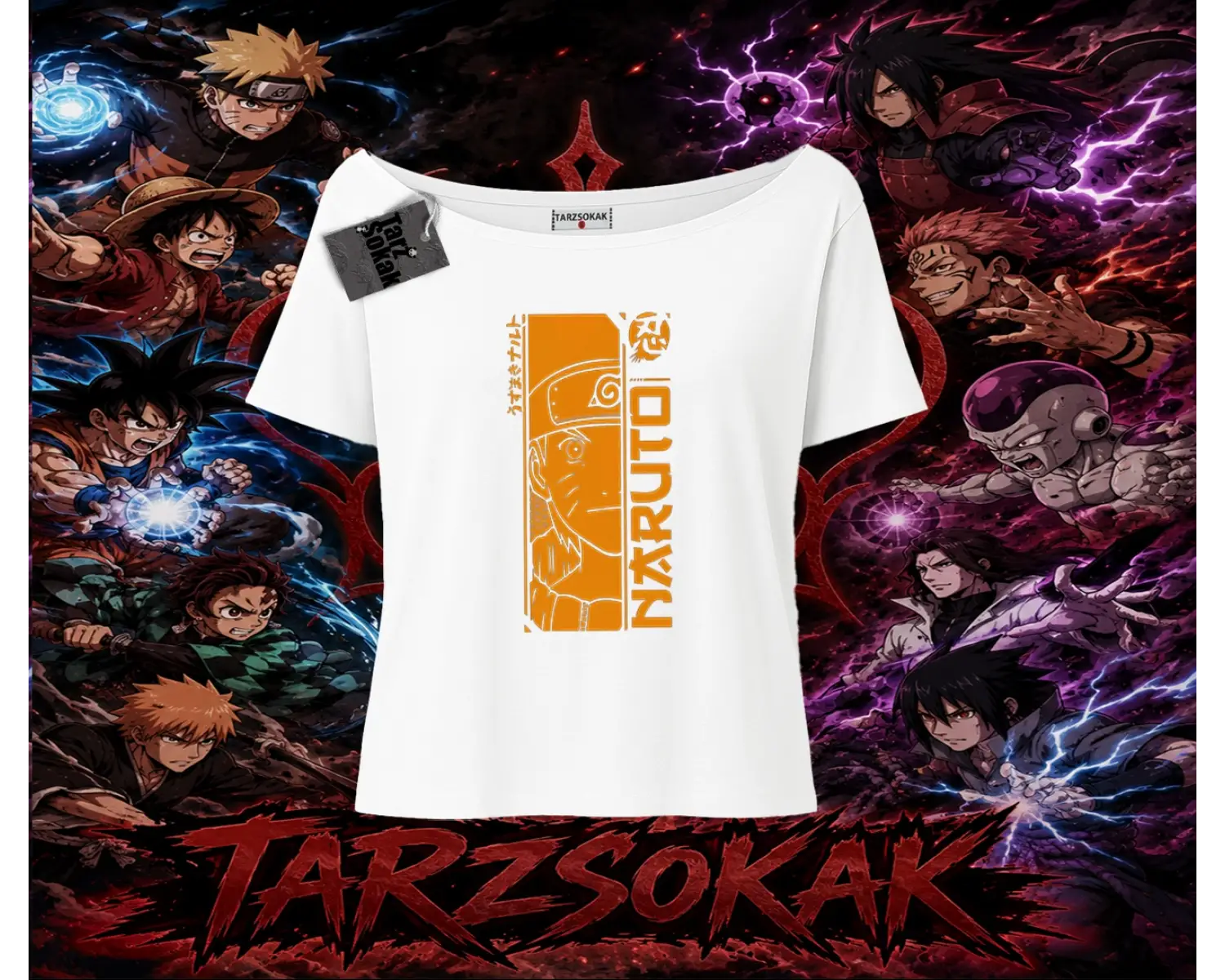 Naruto Uzumaki Premium Anime Kadın Kayık Yaka Tişört Beyaz
