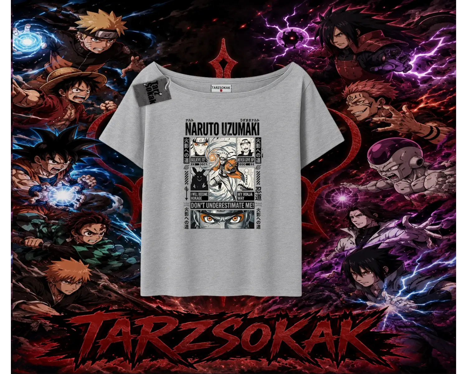 Naruto Uzumaki Premium Anime Kadın Kayık Yaka Tişört Beyaz