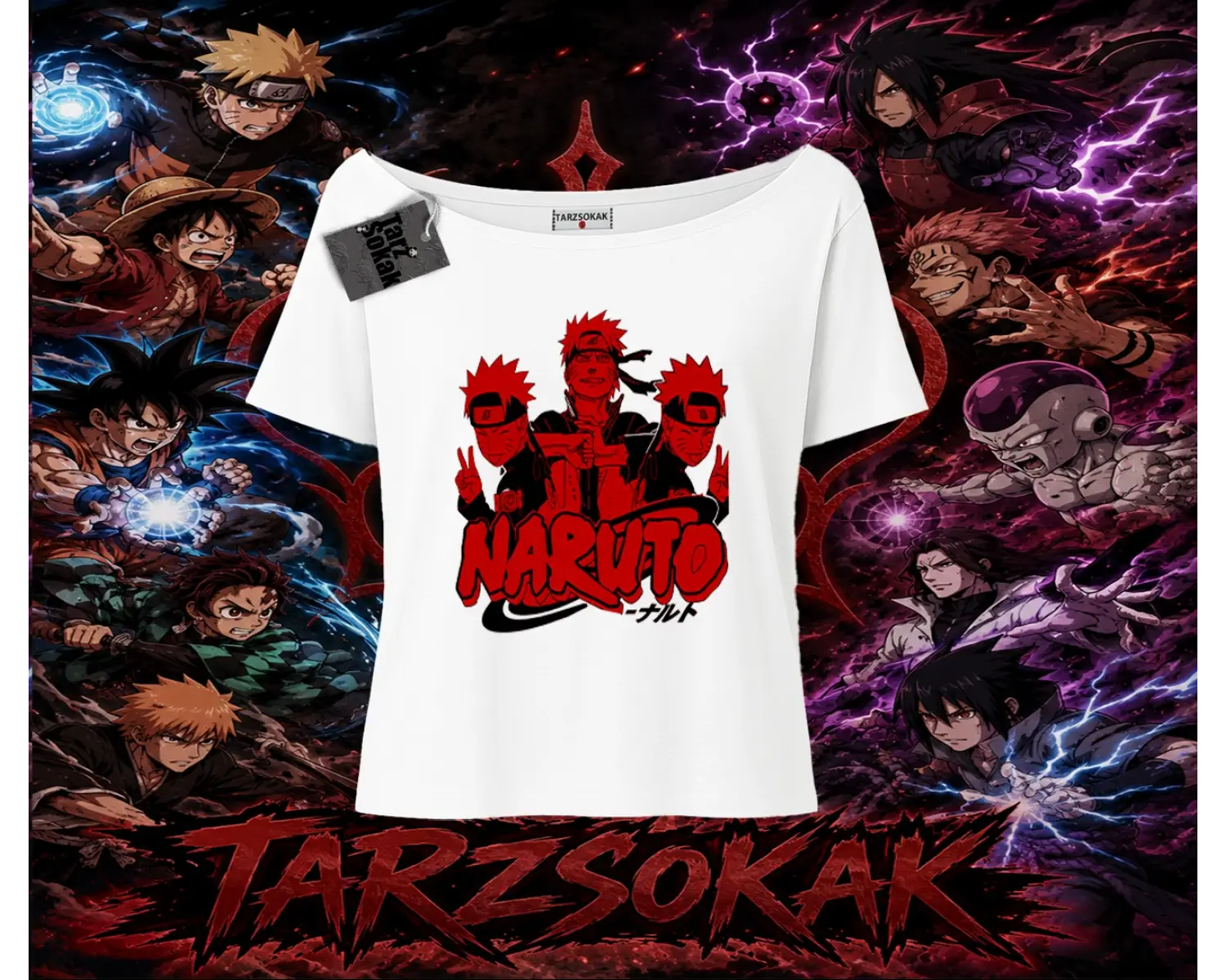 Naruto Uzumaki Premium Anime Kadın Kayık Yaka Tişört Beyaz