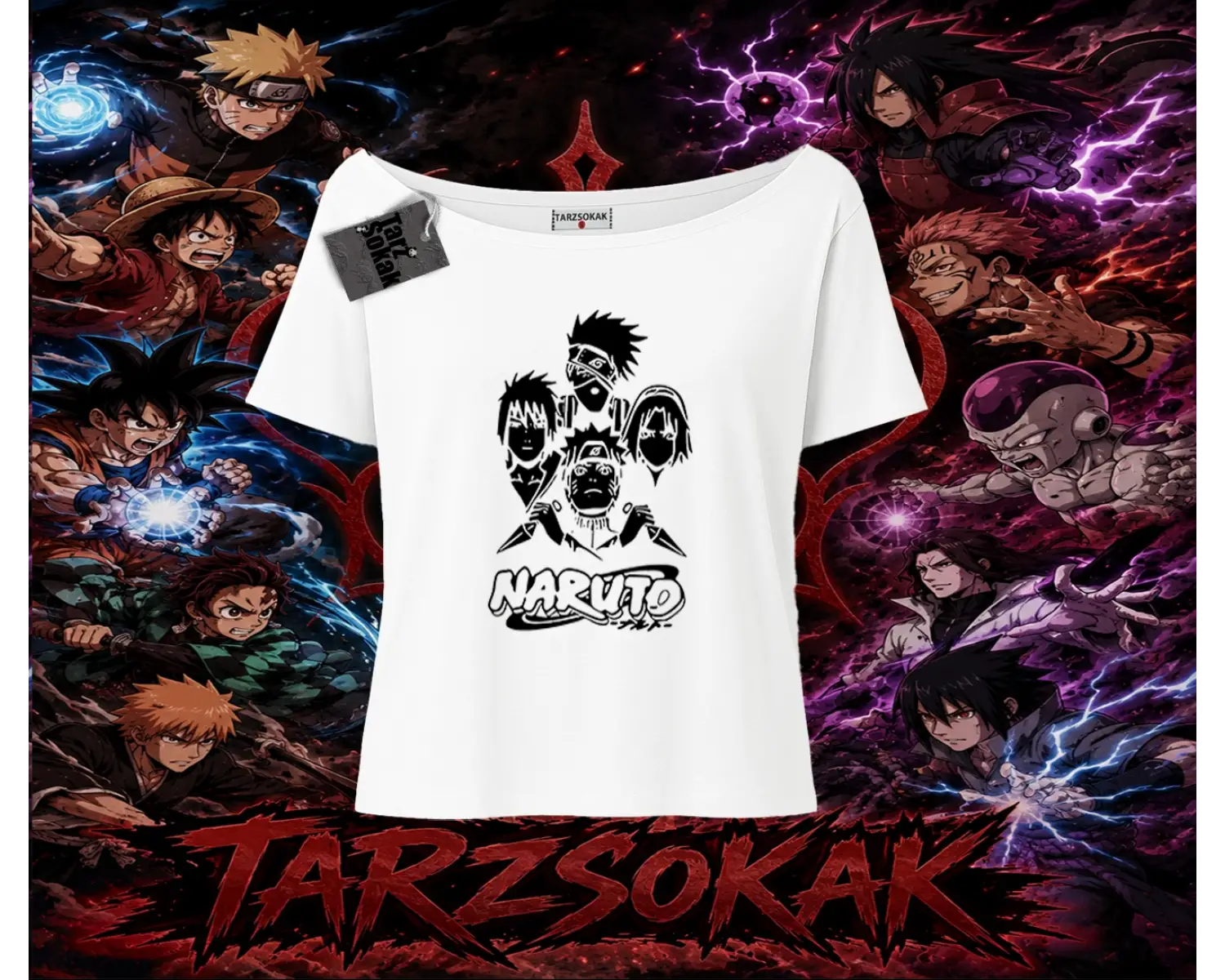 Naruto Uzumaki Premium Anime Kadın Kayık Yaka Tişört Beyaz