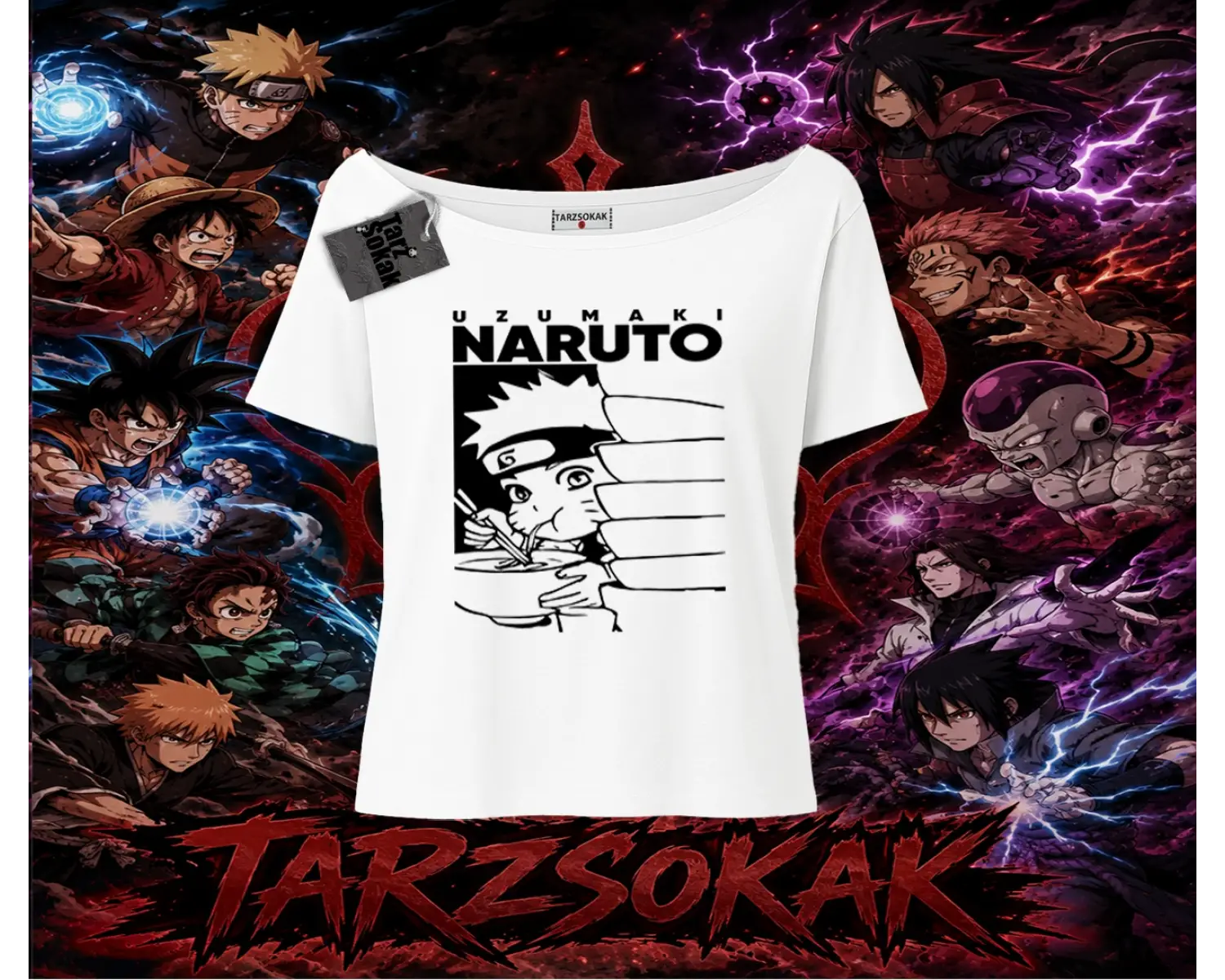 Naruto Uzumaki Premium Anime Kadın Kayık Yaka Tişört Beyaz