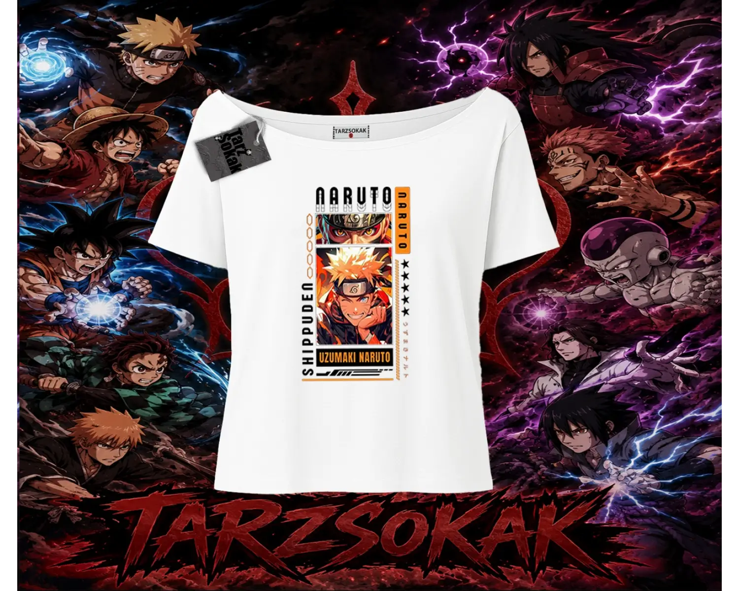 Naruto Uzumaki Premium Anime Kadın Kayık Yaka Tişört Beyaz