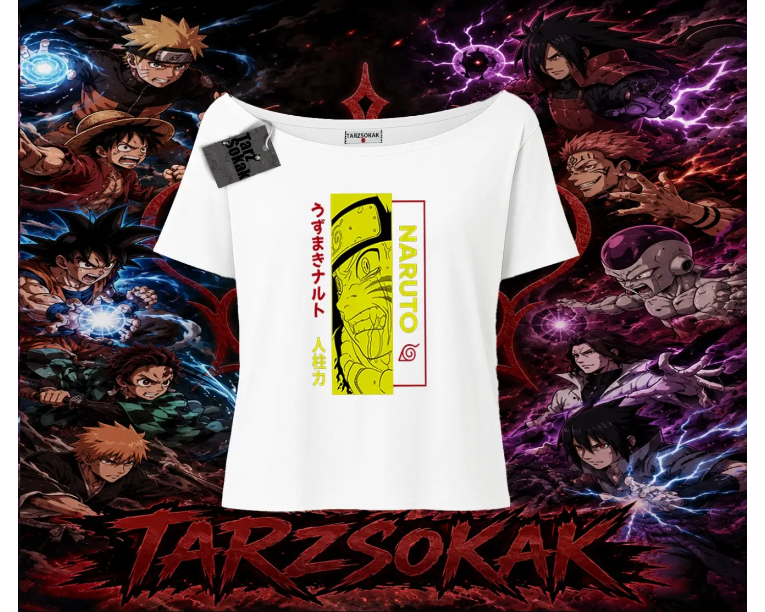 Naruto Uzumaki Premium Anime Kadın Kayık Yaka Tişört Beyaz