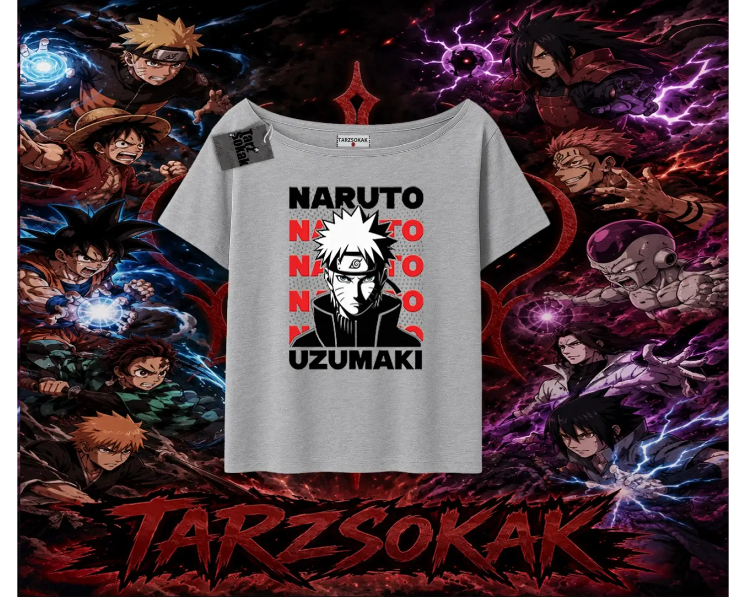 Naruto Uzumaki Premium Anime Kadın Kayık Yaka Tişört Beyaz
