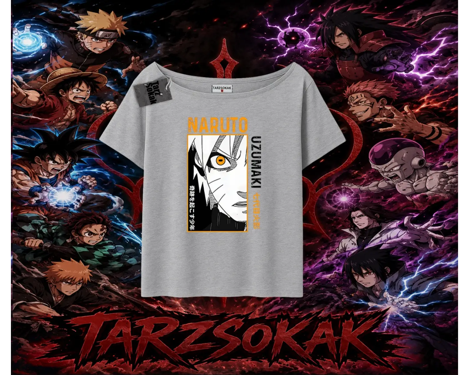 Naruto Uzumaki Premium Anime Kadın Kayık Yaka Tişört Beyaz