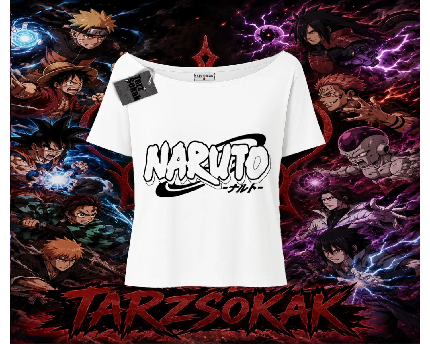 Naruto Uzumaki Premium Anime Kadın Kayık Yaka Tişört Beyaz