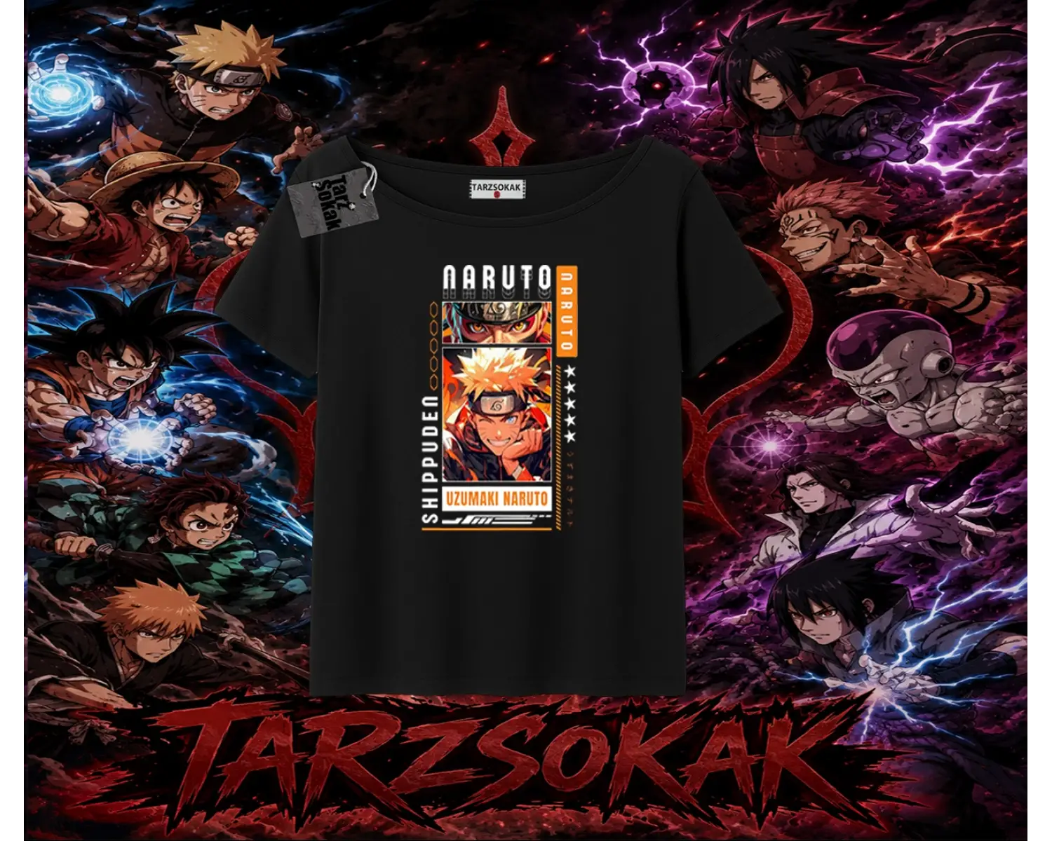 Naruto Uzumaki Premium Anime Kadın Kayık Yaka Tişört Beyaz