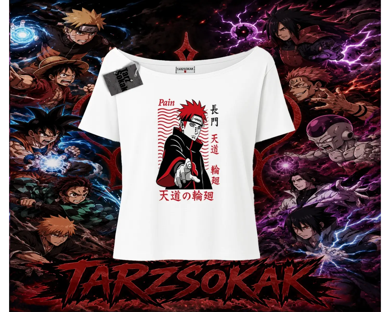 Naruto Uzumaki Premium Anime Kadın Kayık Yaka Tişört Beyaz
