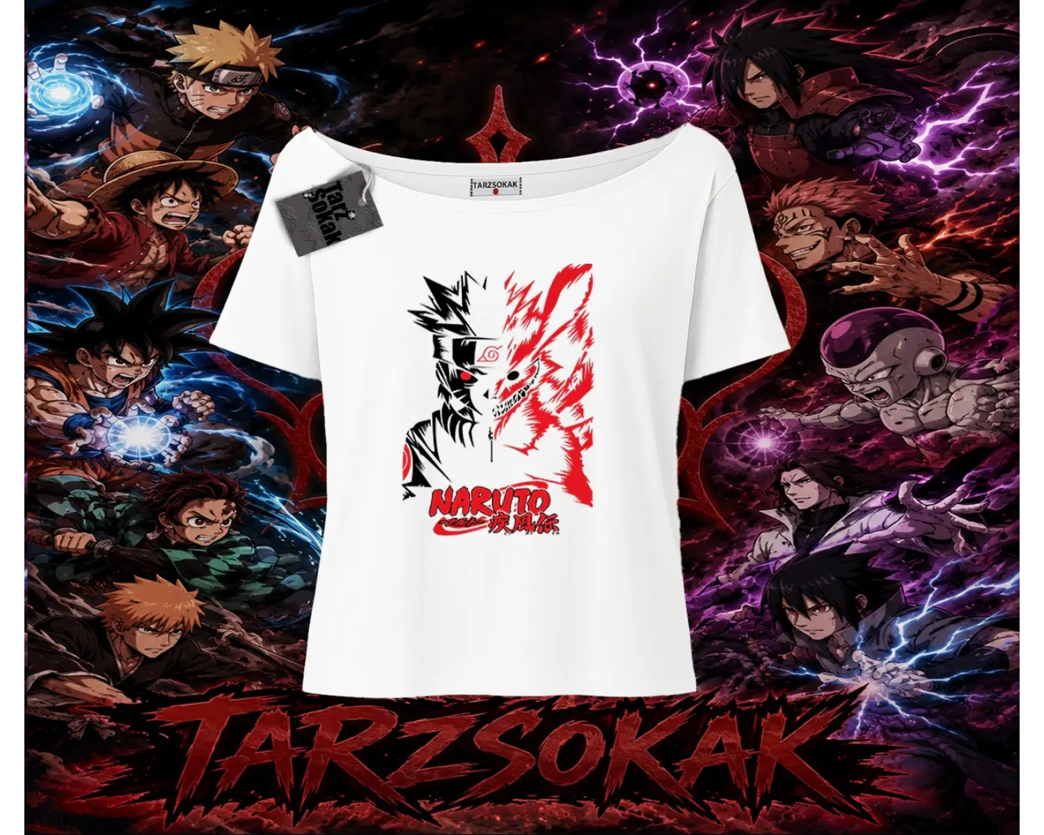 Naruto Uzumaki Premium Anime Kadın Kayık Yaka Tişört Beyaz