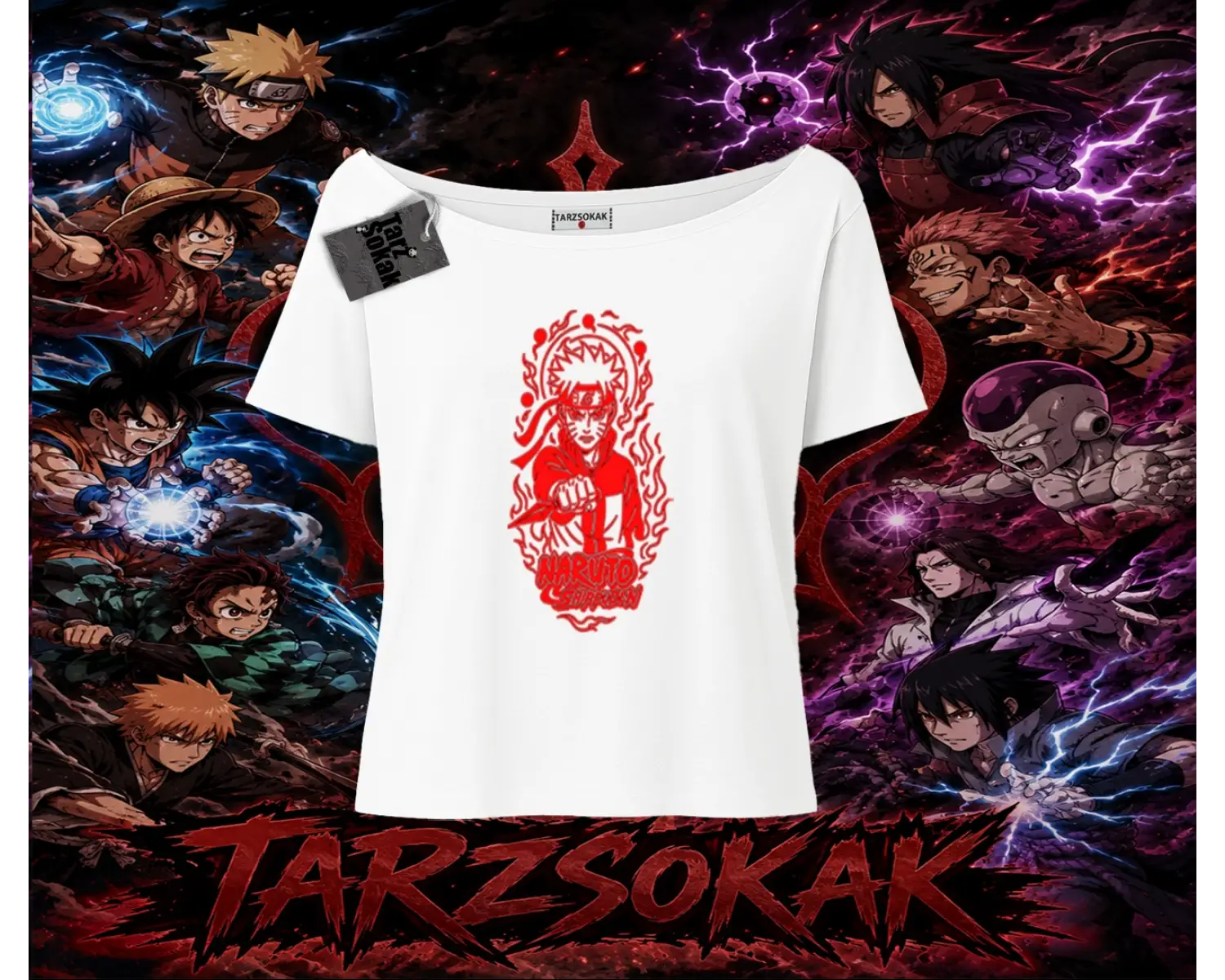 Naruto Uzumaki Premium Anime Kadın Kayık Yaka Tişört Beyaz