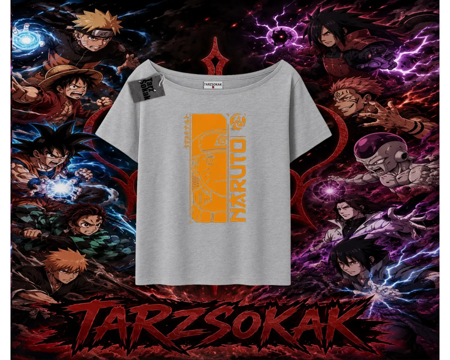 Naruto Uzumaki Premium Anime Kadın Kayık Yaka Tişört Beyaz