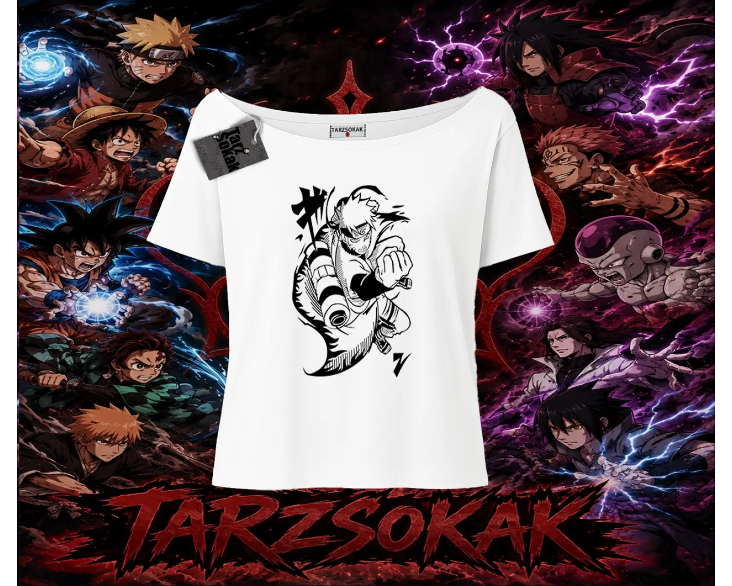Naruto Uzumaki Premium Anime Kadın Kayık Yaka Tişört Beyaz