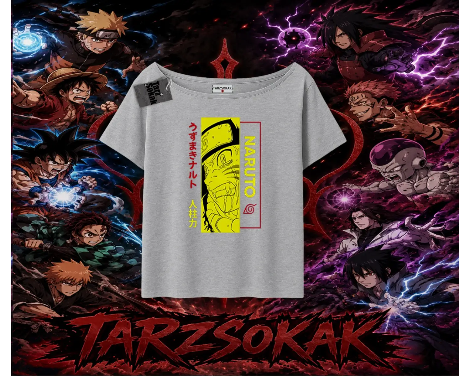Naruto Uzumaki Premium Anime Kadın Kayık Yaka Tişört Beyaz