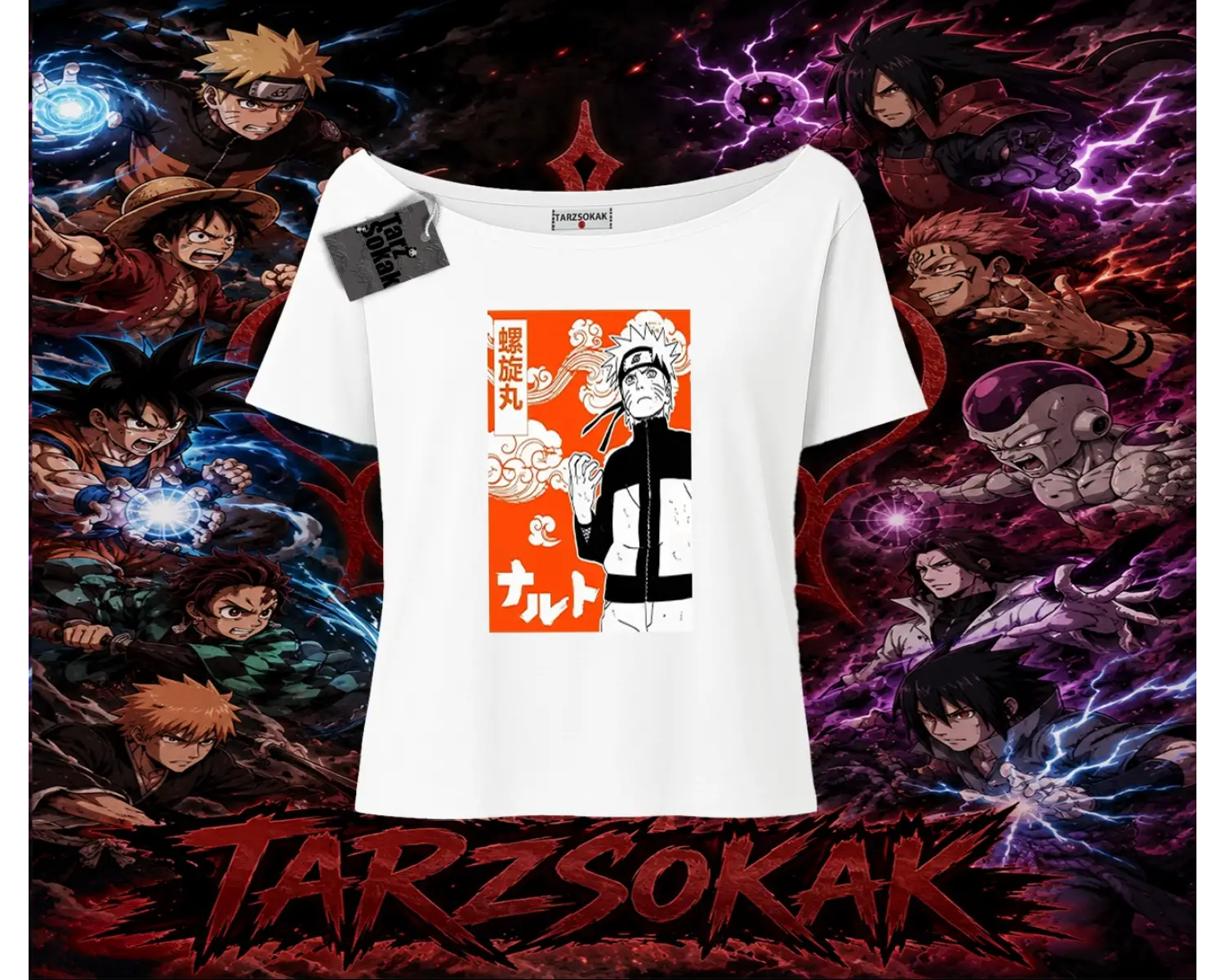 Naruto Uzumaki Premium Anime Kadın Kayık Yaka Tişört Beyaz