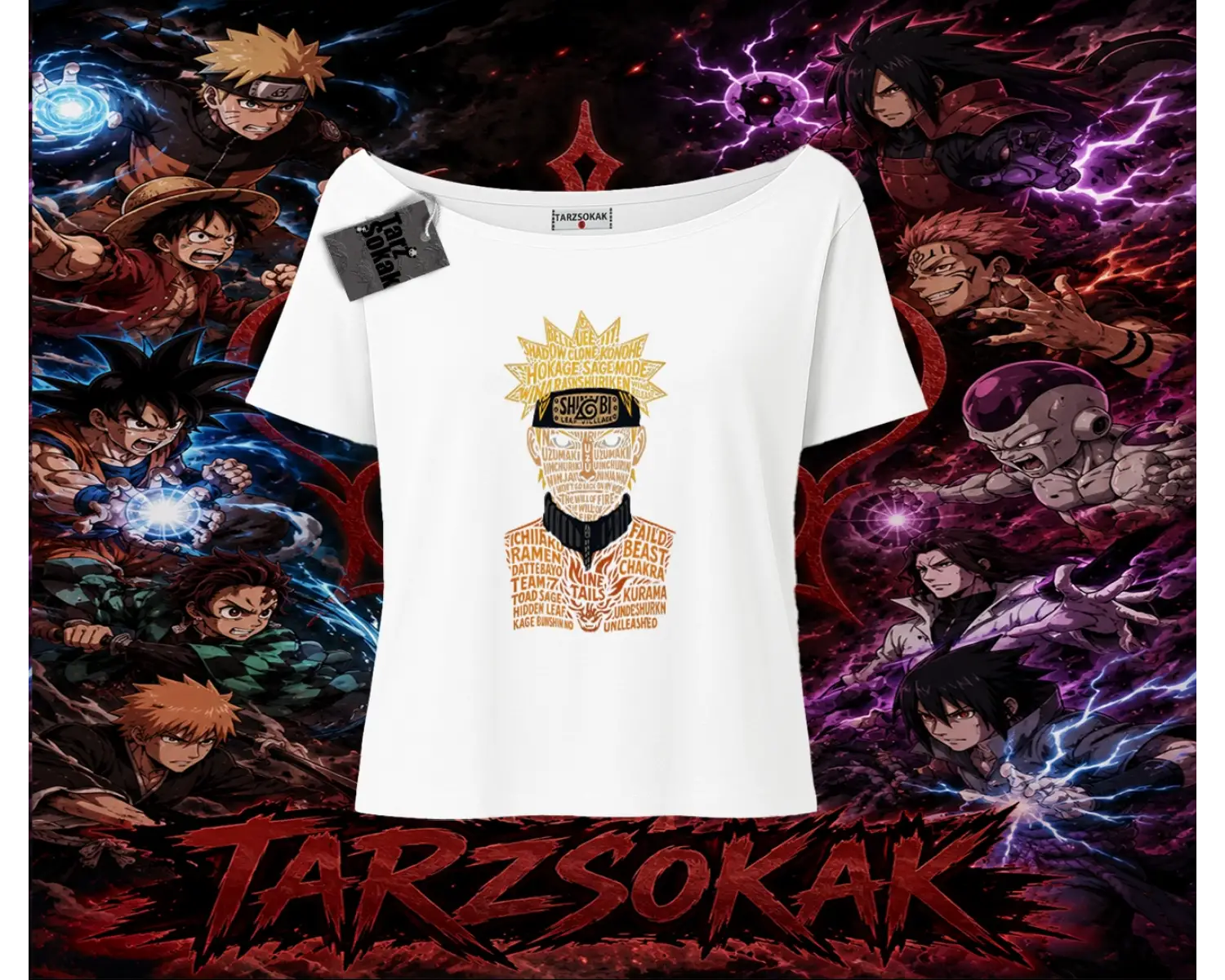 Naruto Uzumaki Premium Anime Kadın Kayık Yaka Tişört Beyaz