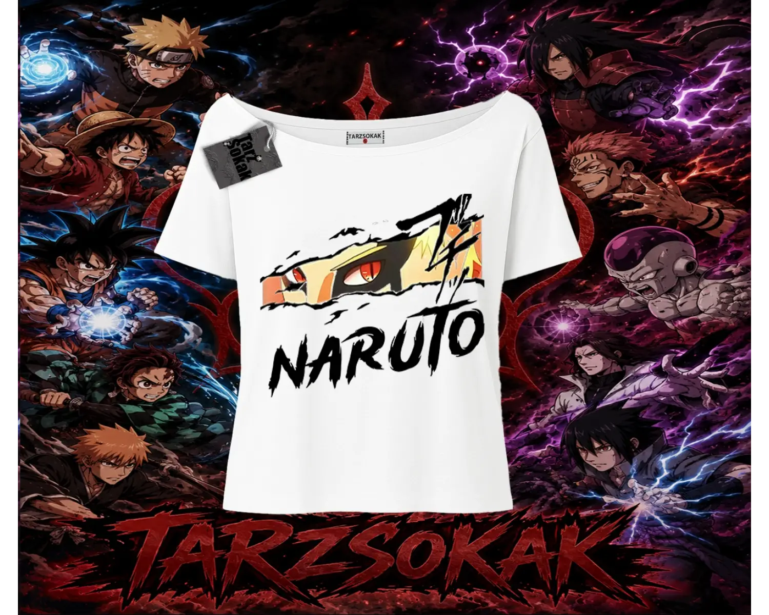 Naruto Uzumaki Premium Anime Kadın Kayık Yaka Tişört Beyaz