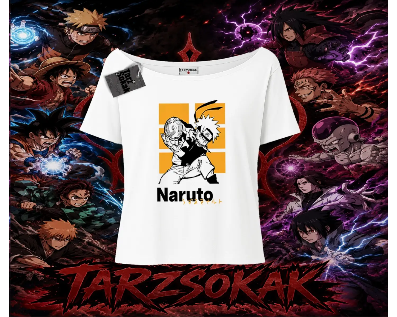 Naruto Uzumaki Premium Anime Kadın Kayık Yaka Tişört Beyaz