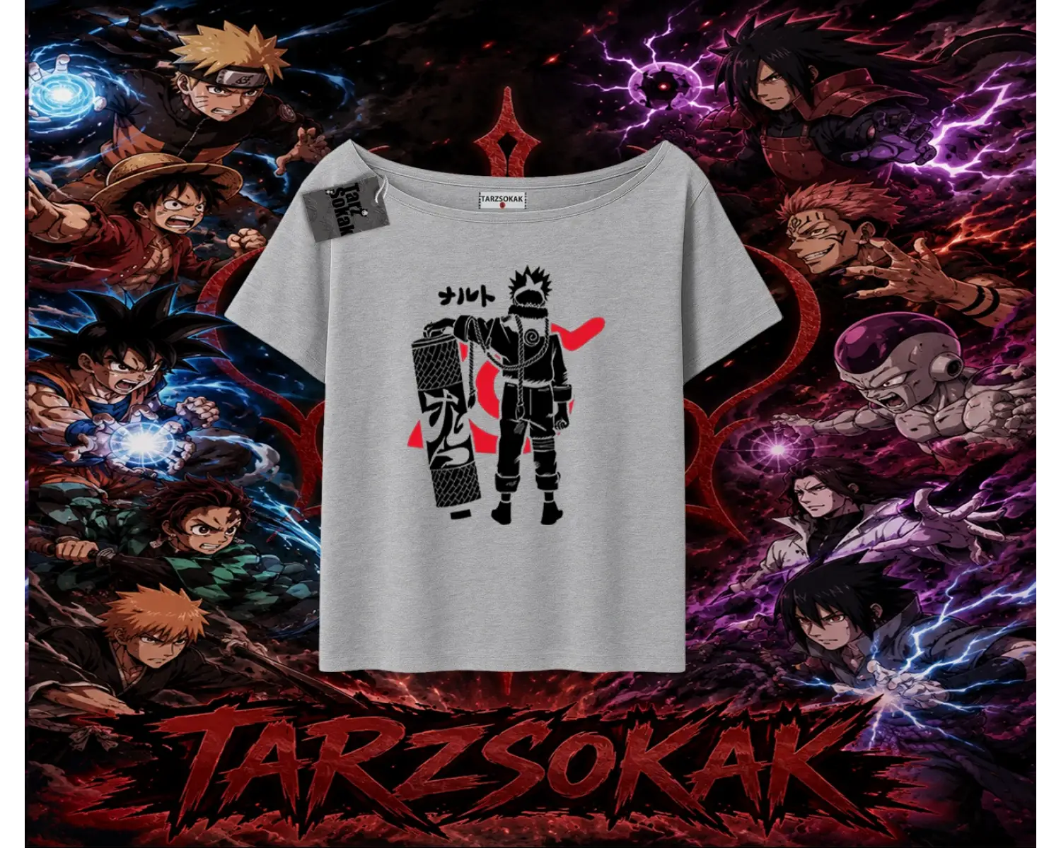 Naruto Uzumaki Premium Anime Kadın Kayık Yaka Tişört Beyaz