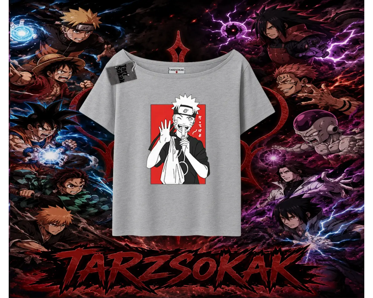 Naruto Uzumaki Premium Anime Kadın Kayık Yaka Tişört Beyaz