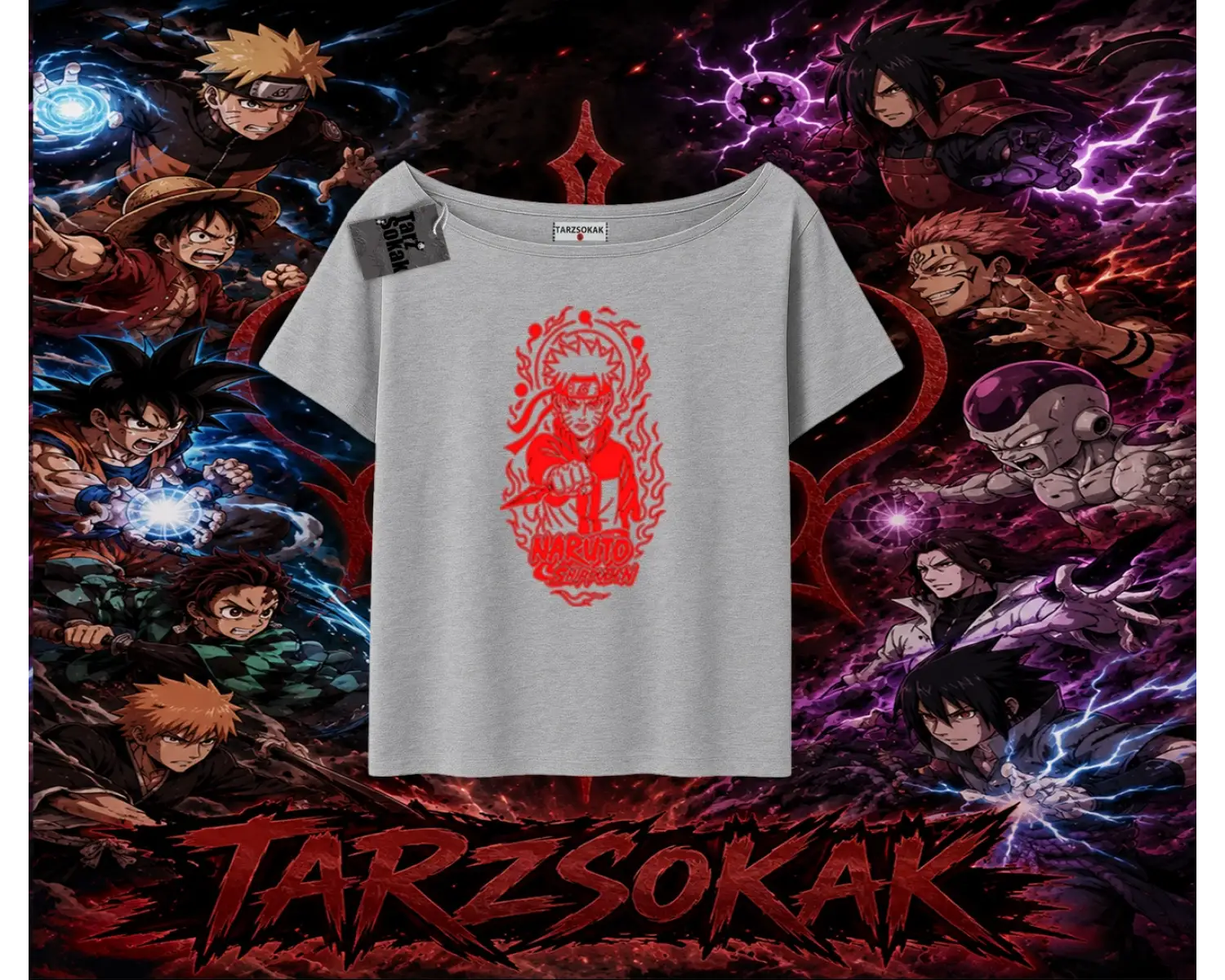 Naruto Uzumaki Premium Anime Kadın Kayık Yaka Tişört Beyaz