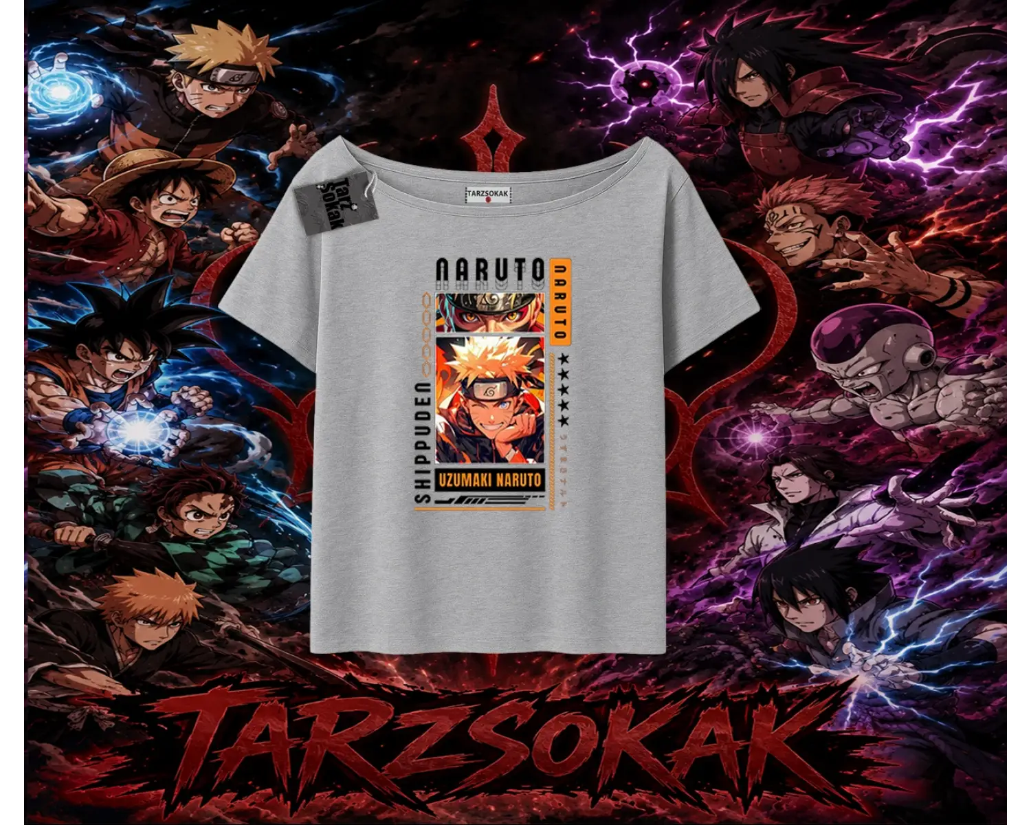 Naruto Uzumaki Premium Anime Kadın Kayık Yaka Tişört Beyaz