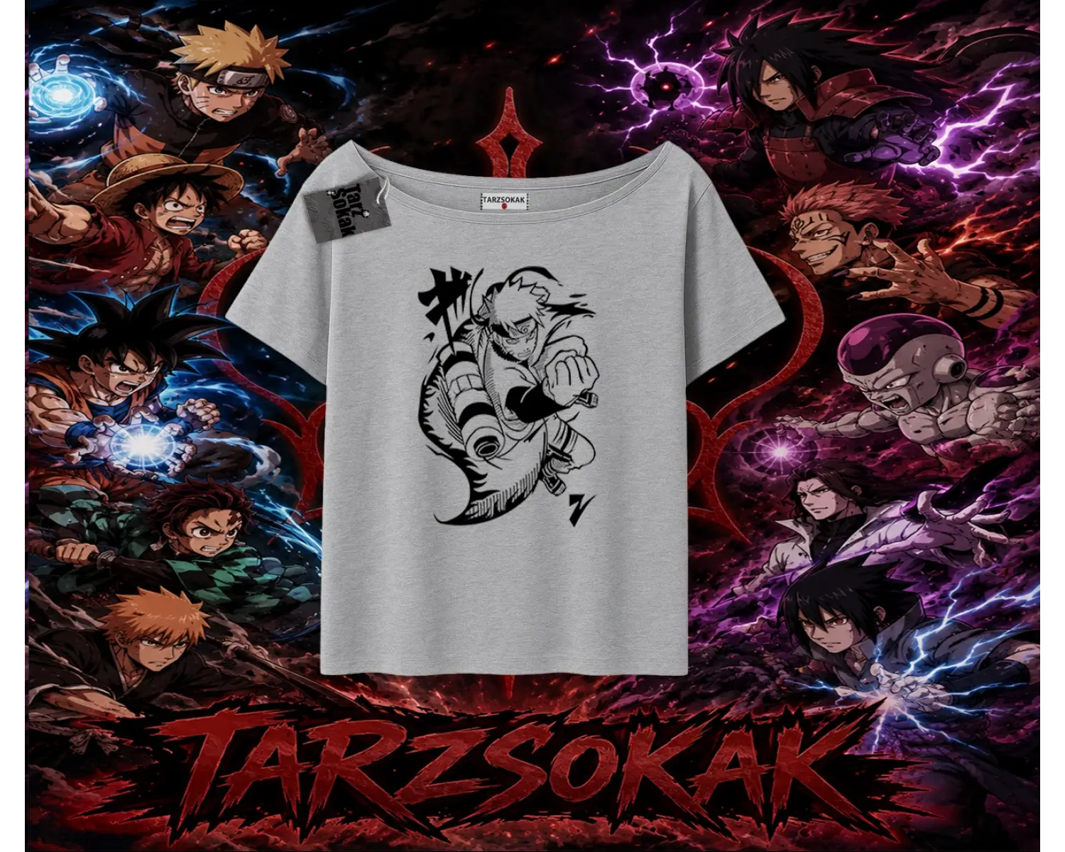Naruto Uzumaki Premium Anime Kadın Kayık Yaka Tişört Beyaz