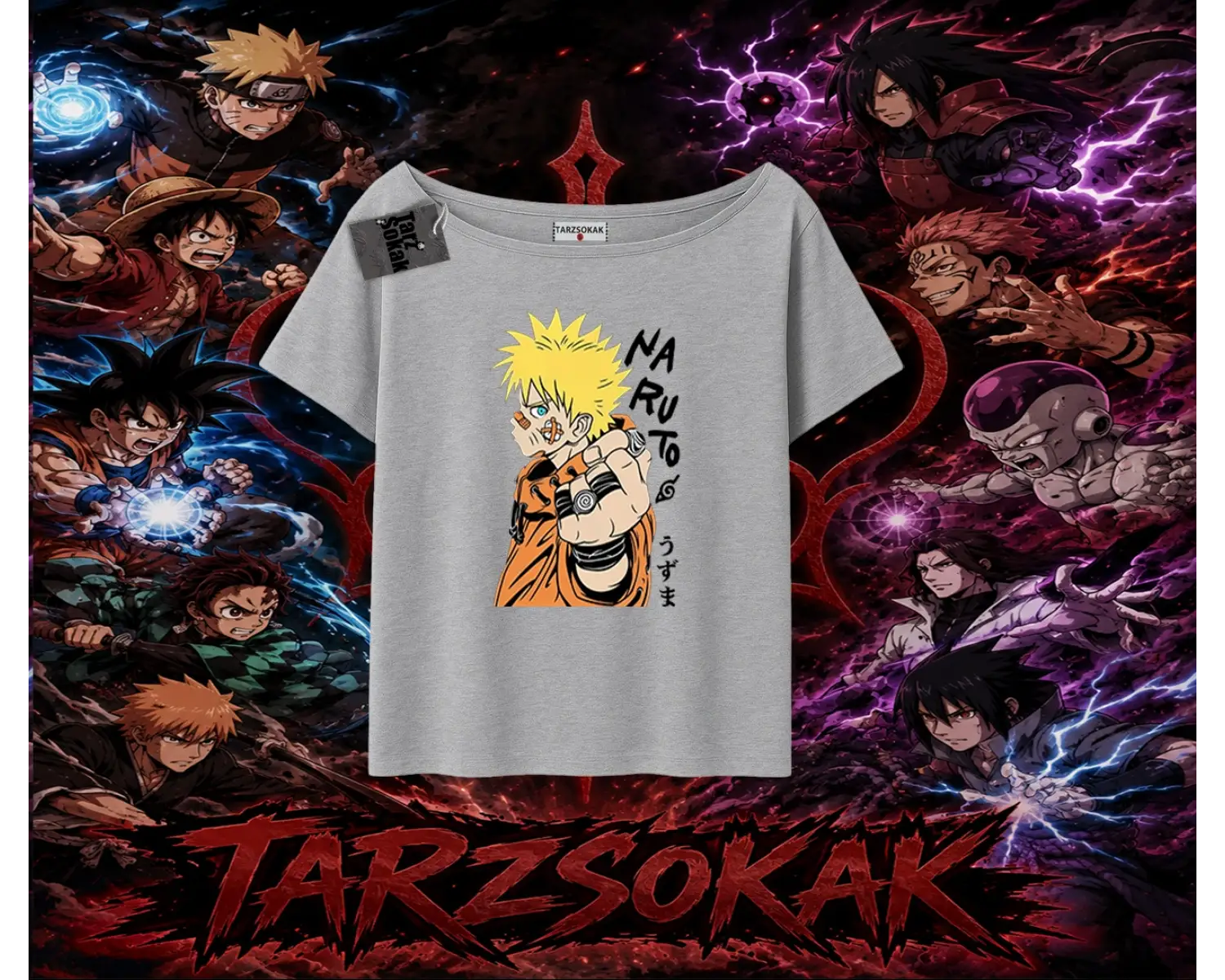 Naruto Uzumaki Premium Anime Kadın Kayık Yaka Tişört Beyaz