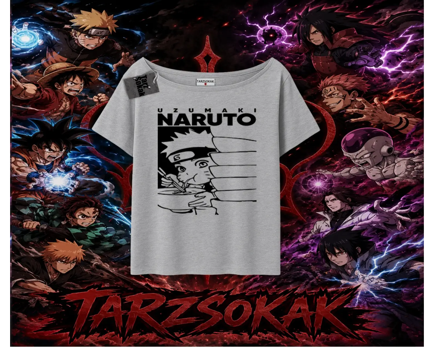 Naruto Uzumaki Premium Anime Kadın Kayık Yaka Tişört Beyaz