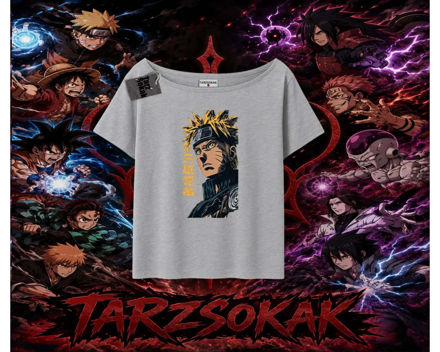 Naruto Uzumaki Premium Anime Kadın Kayık Yaka Tişört Beyaz