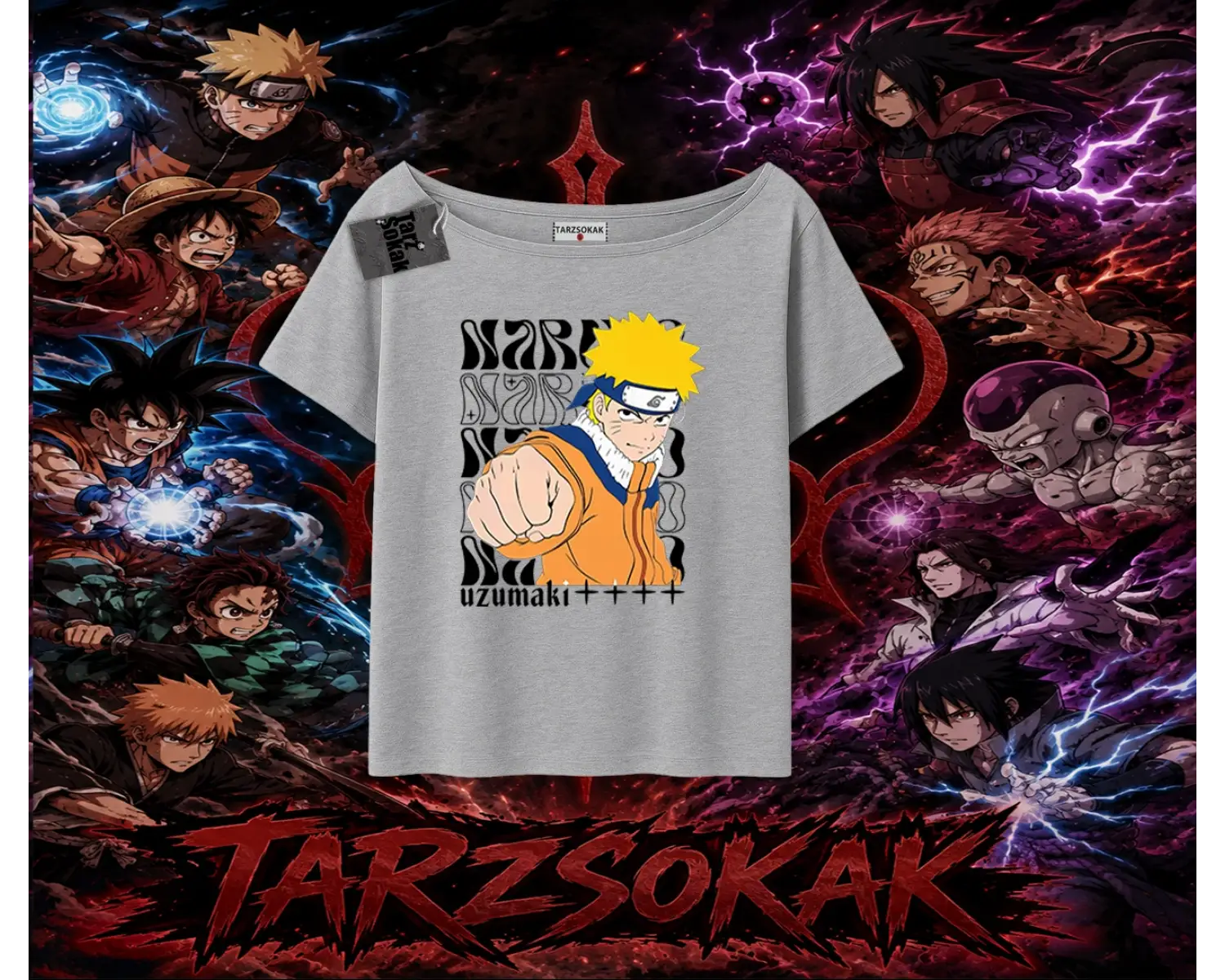 Naruto Uzumaki Premium Anime Kadın Kayık Yaka Tişört Beyaz