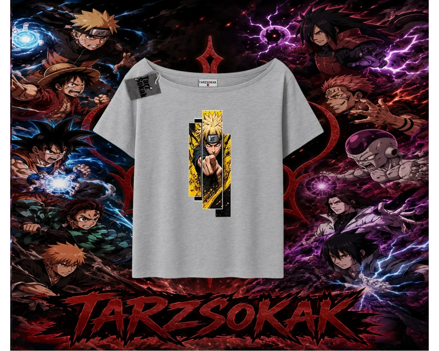 Naruto Uzumaki Premium Anime Kadın Kayık Yaka Tişört Beyaz