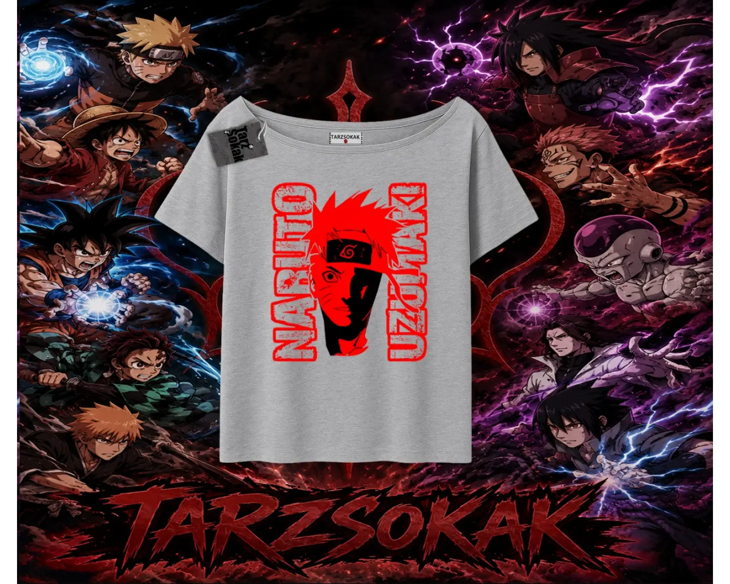 Naruto Uzumaki Premium Anime Kadın Kayık Yaka Tişört Beyaz