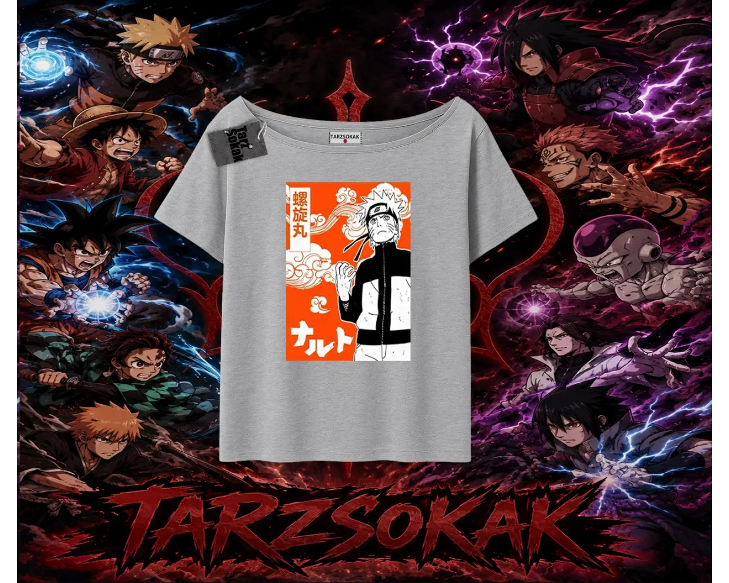 Naruto Uzumaki Premium Anime Kadın Kayık Yaka Tişört Beyaz