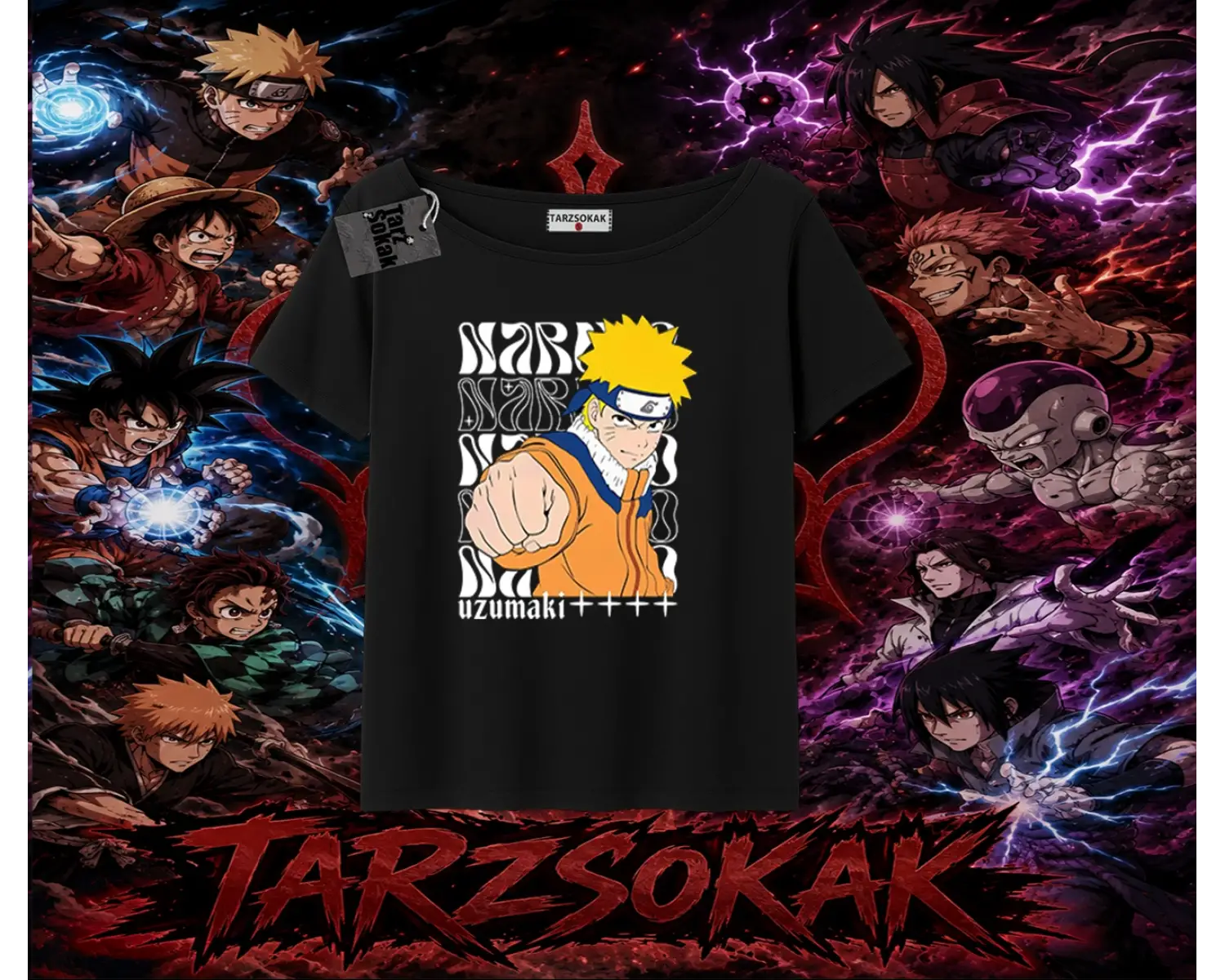 Naruto Uzumaki Premium Anime Kadın Kayık Yaka Tişört Beyaz