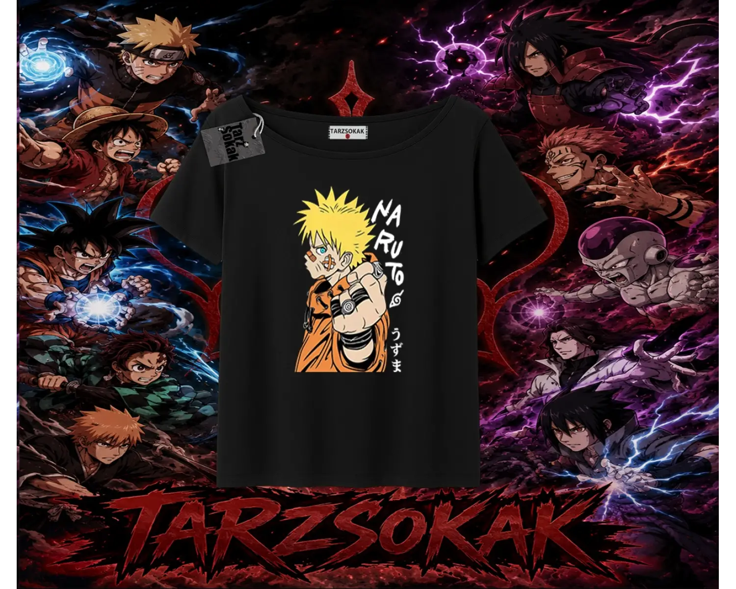 Naruto Uzumaki Premium Anime Kadın Kayık Yaka Tişört Beyaz