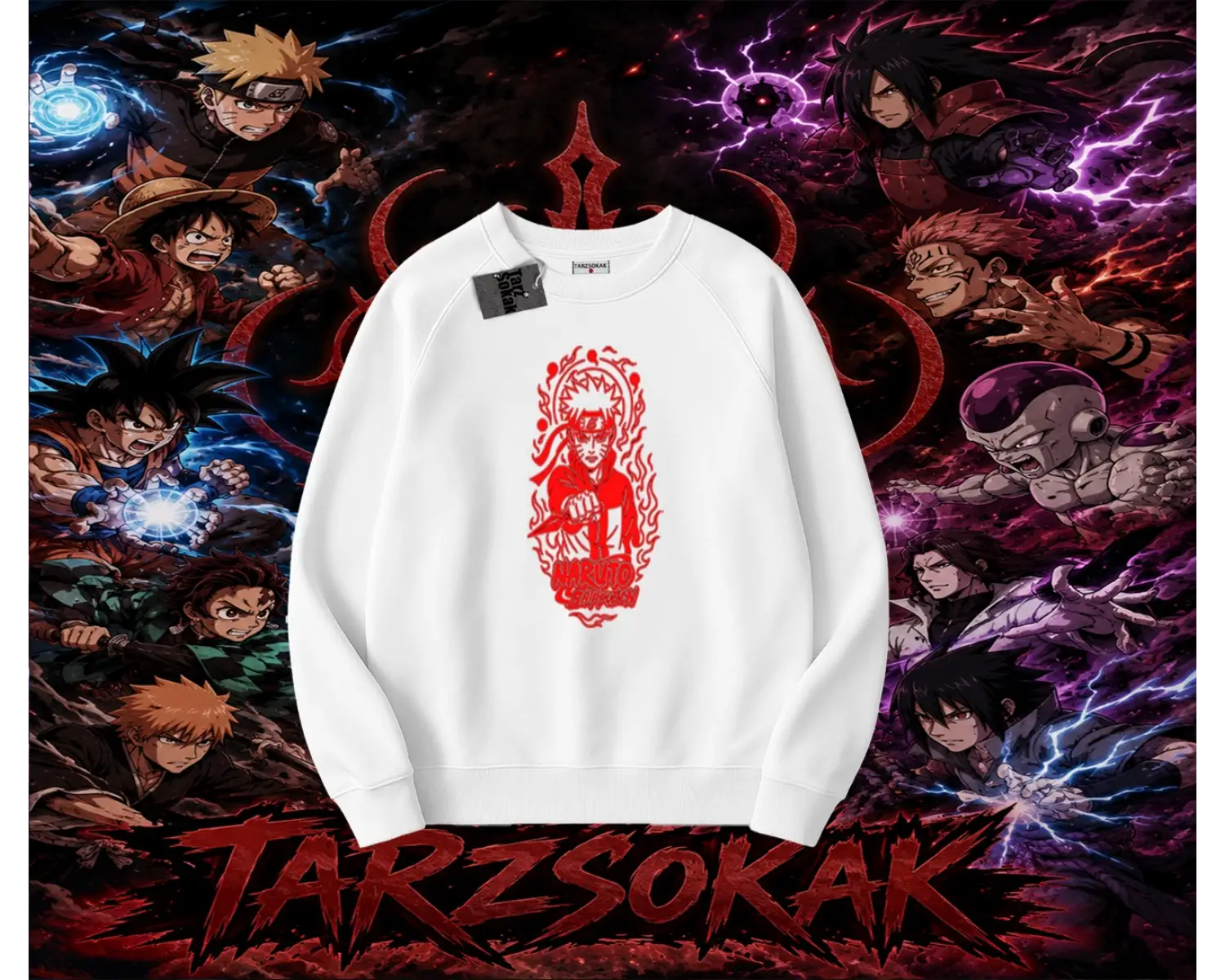 Naruto Uzumaki Premium Anime Oversize Unisex Bisiklet Yaka Sweatshirt Beyaz