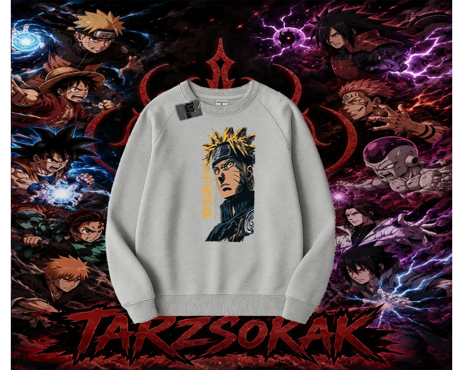 Naruto Uzumaki Premium Anime Oversize Unisex Bisiklet Yaka Sweatshirt Beyaz