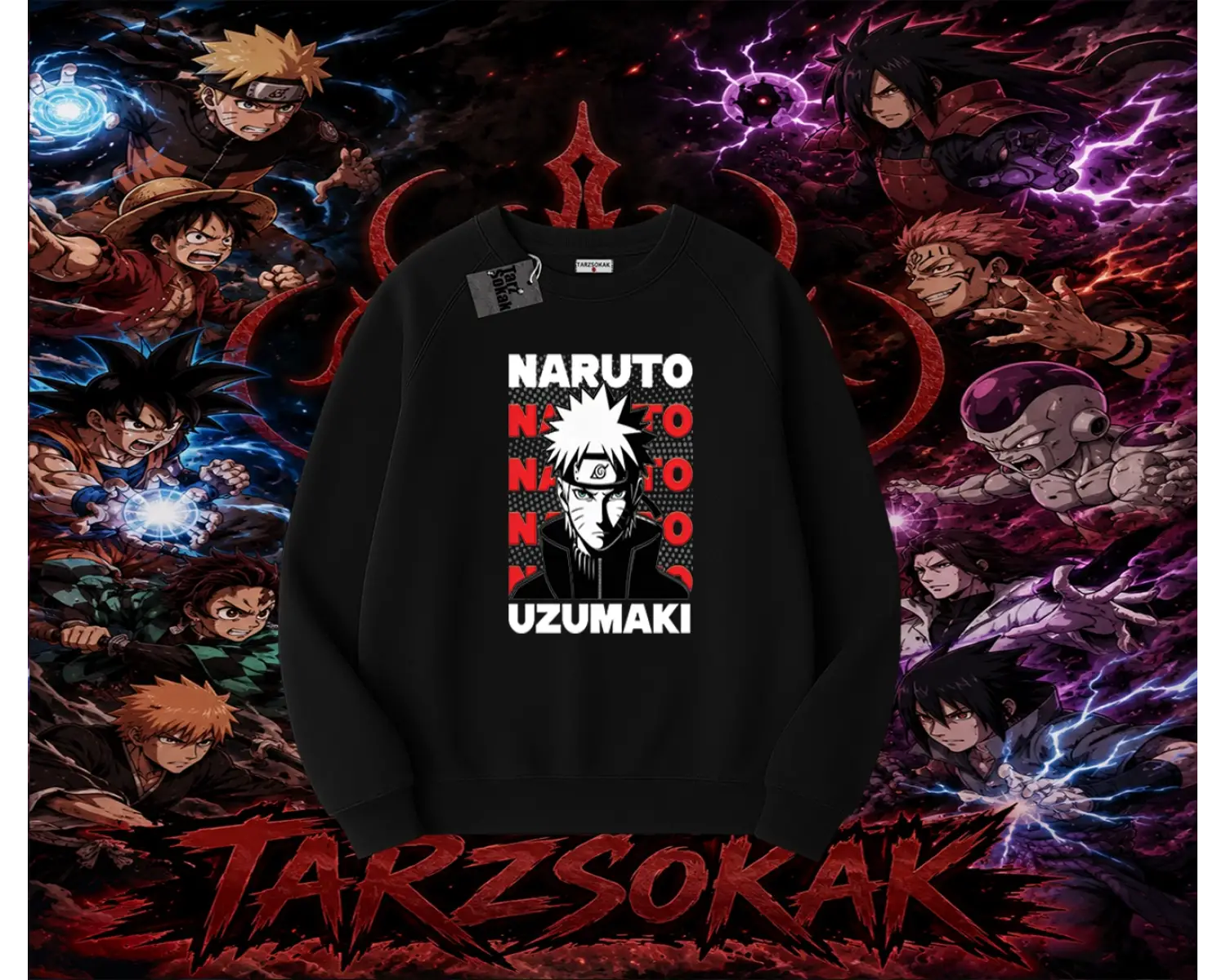 Naruto Uzumaki Premium Anime Oversize Unisex Bisiklet Yaka Sweatshirt Beyaz