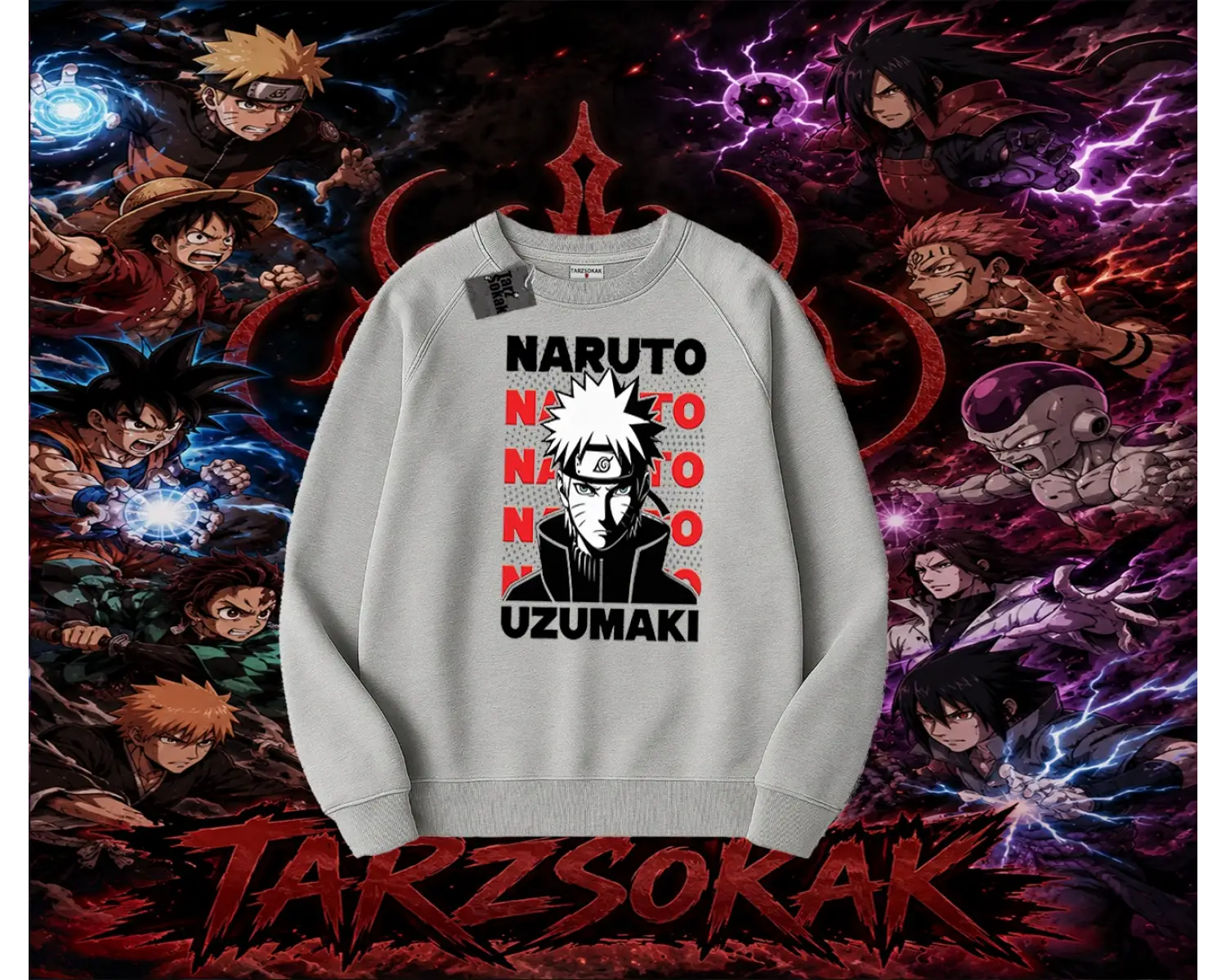 Naruto Uzumaki Premium Anime Oversize Unisex Bisiklet Yaka Sweatshirt Beyaz
