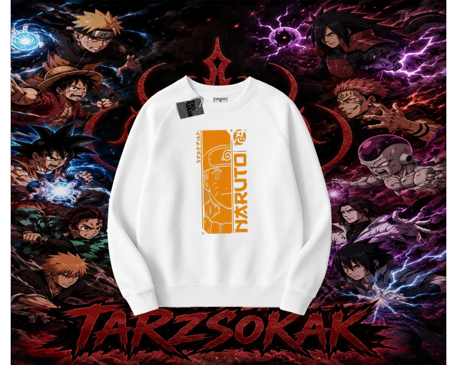 Naruto Uzumaki Premium Anime Oversize Unisex Bisiklet Yaka Sweatshirt Beyaz