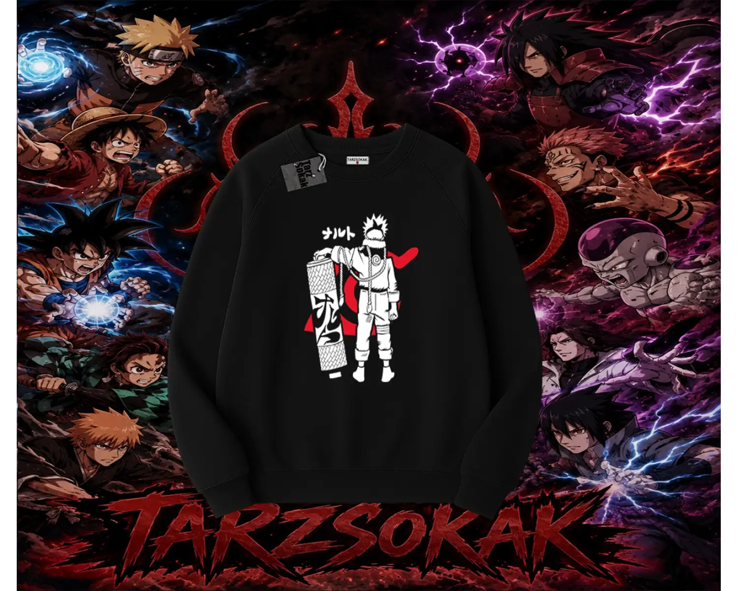Naruto Uzumaki Premium Anime Oversize Unisex Bisiklet Yaka Sweatshirt Beyaz